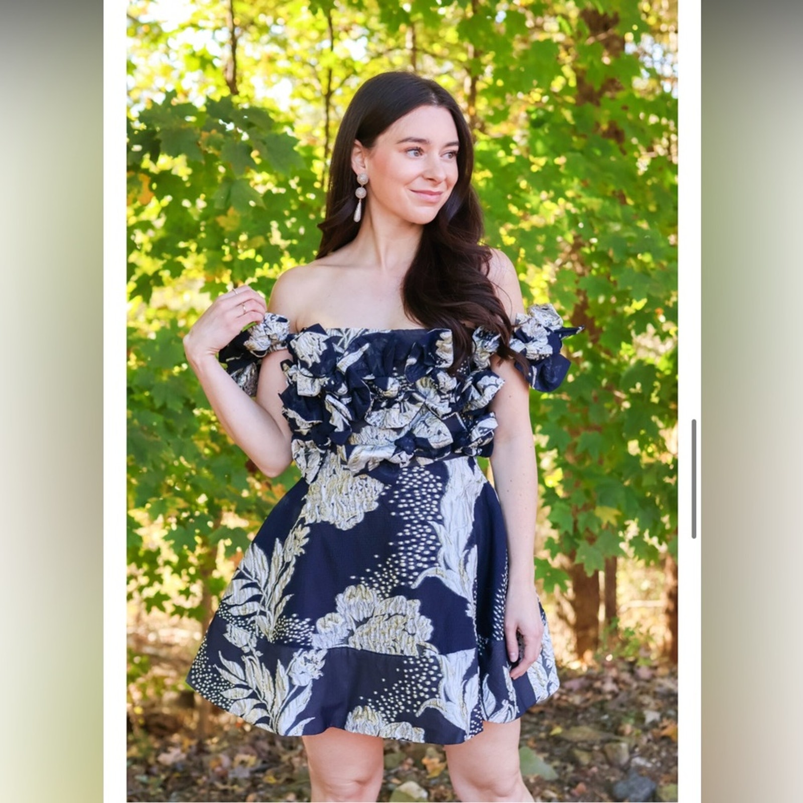 Elliatt Mancuso Black Floral Metallic Oversized Ruffled Bow Detail Mini Dress
